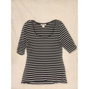 White House Black Market Black Striped Shirt Short Sleeve Top Women Size M